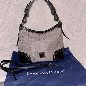 Dark grey and black trim ostrich leather Dooney and Bourke